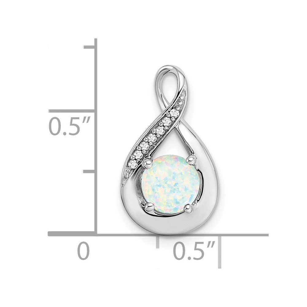 14k White Gold Created Opal and Diamond Pendant