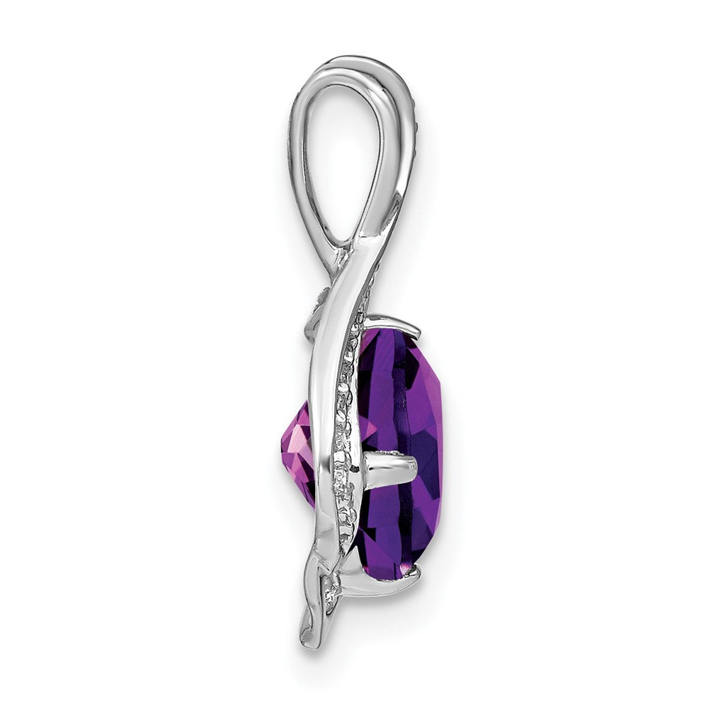 14k White Gold Amethyst and Diamond Pendant