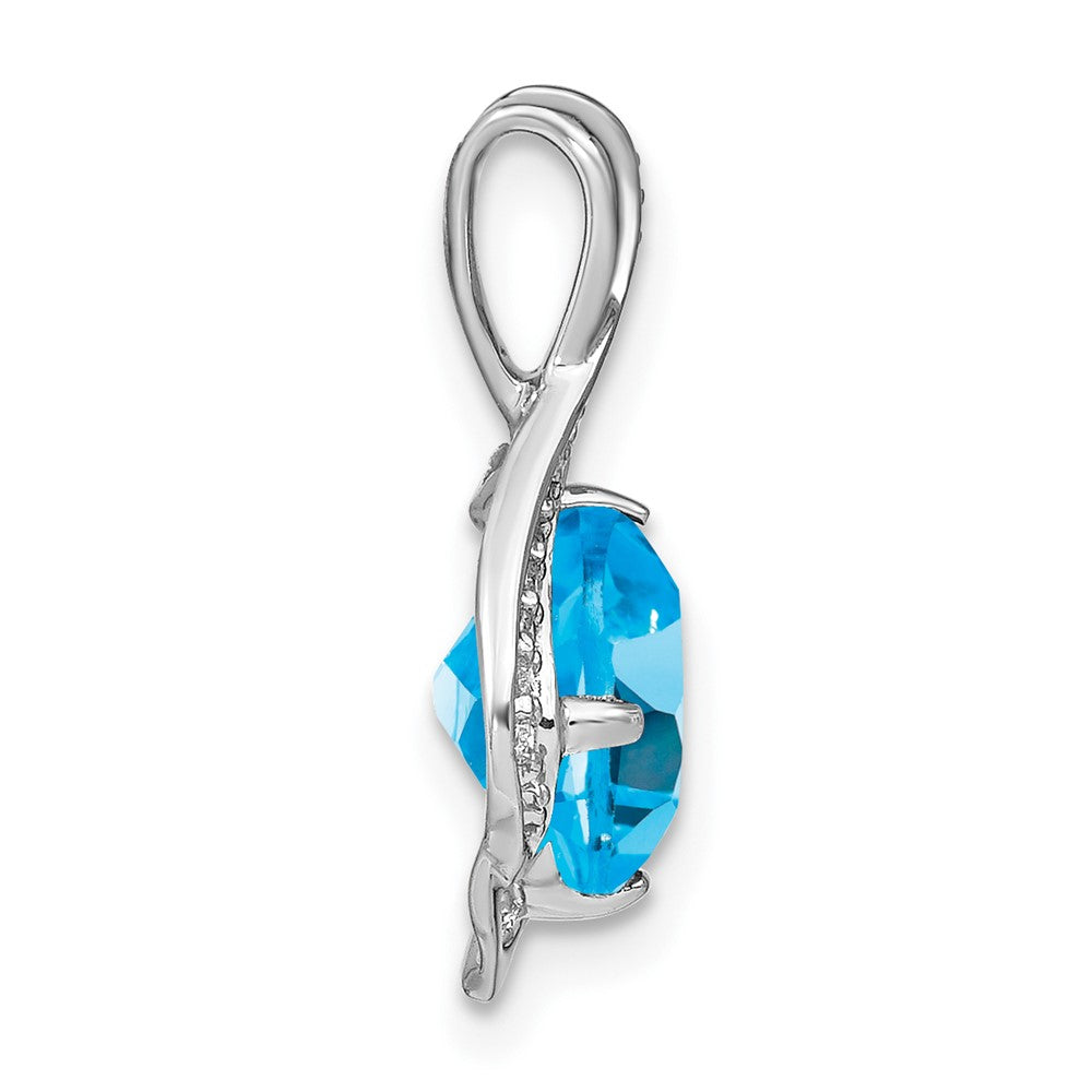 14k White Gold Blue Topaz and Diamond Pendant - 6