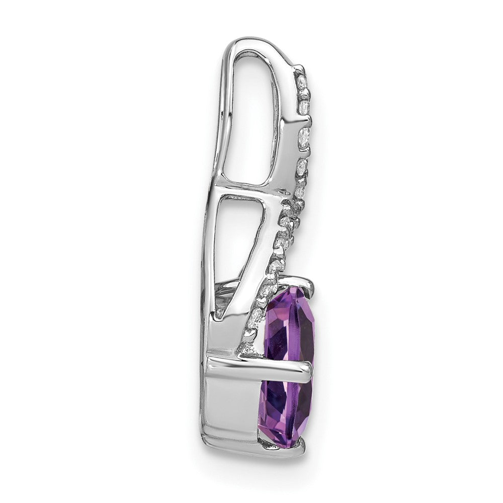 14k White Gold Cushion Amethyst and Diamond Pendant