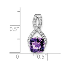 14k White Gold Cushion Amethyst and Diamond Pendant