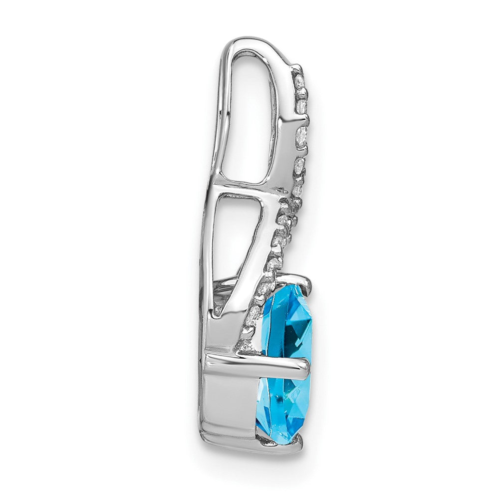 14k White Gold Cushion Blue Topaz and Diamond Pendant