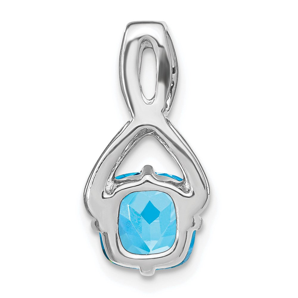 14k White Gold Cushion Blue Topaz and Diamond Pendant