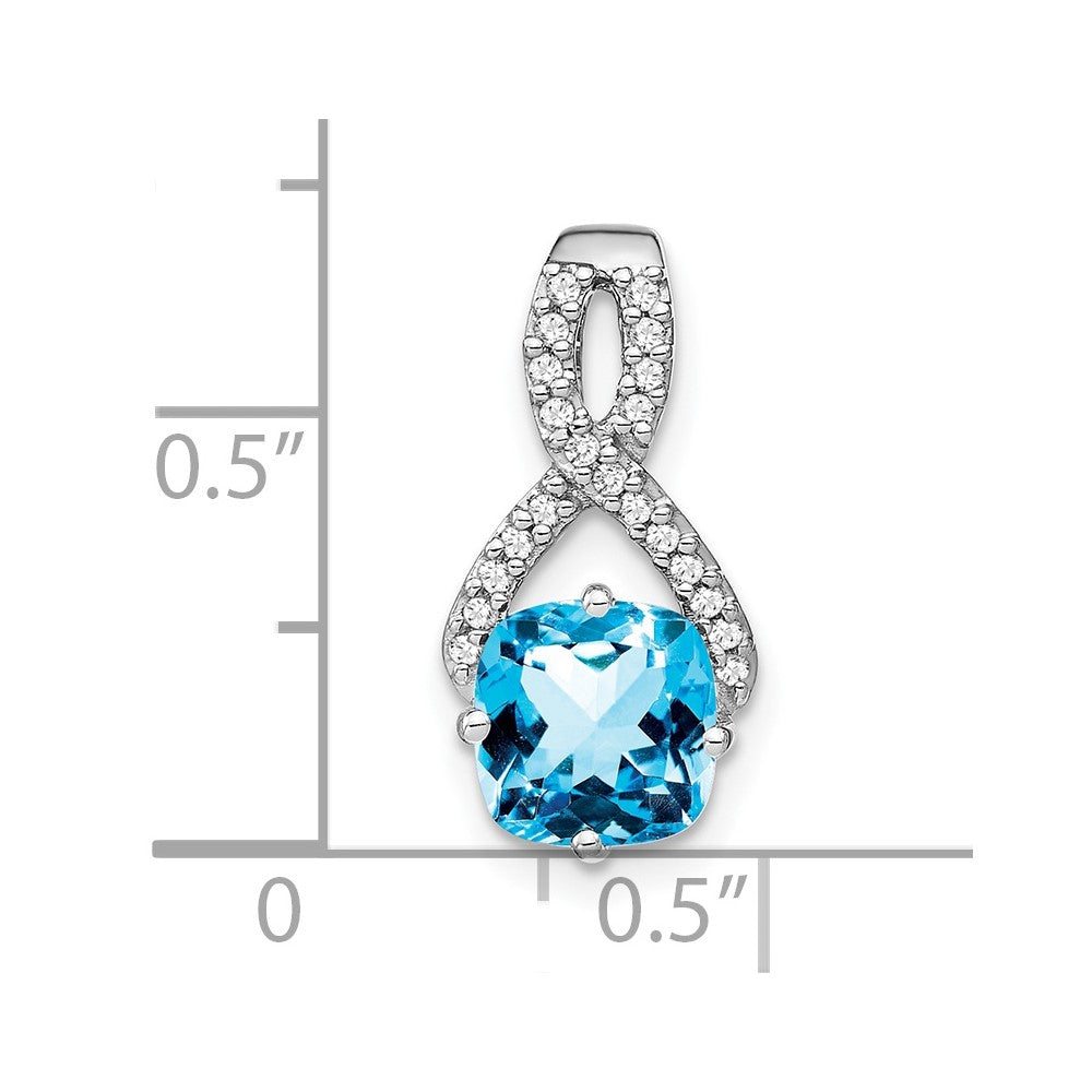 14k White Gold Cushion Blue Topaz and Diamond Pendant