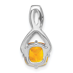 14k White Gold Cushion Citrine and Diamond Pendant