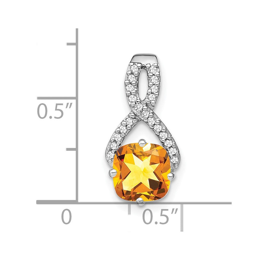 14k White Gold Cushion Citrine and Diamond Pendant