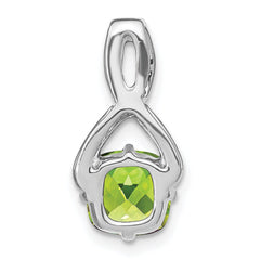 14k White Gold Cushion Peridot and Diamond Pendant