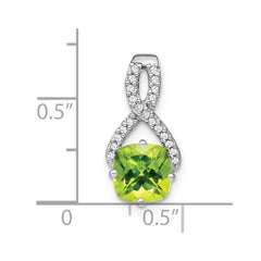 14k White Gold Cushion Peridot and Diamond Pendant