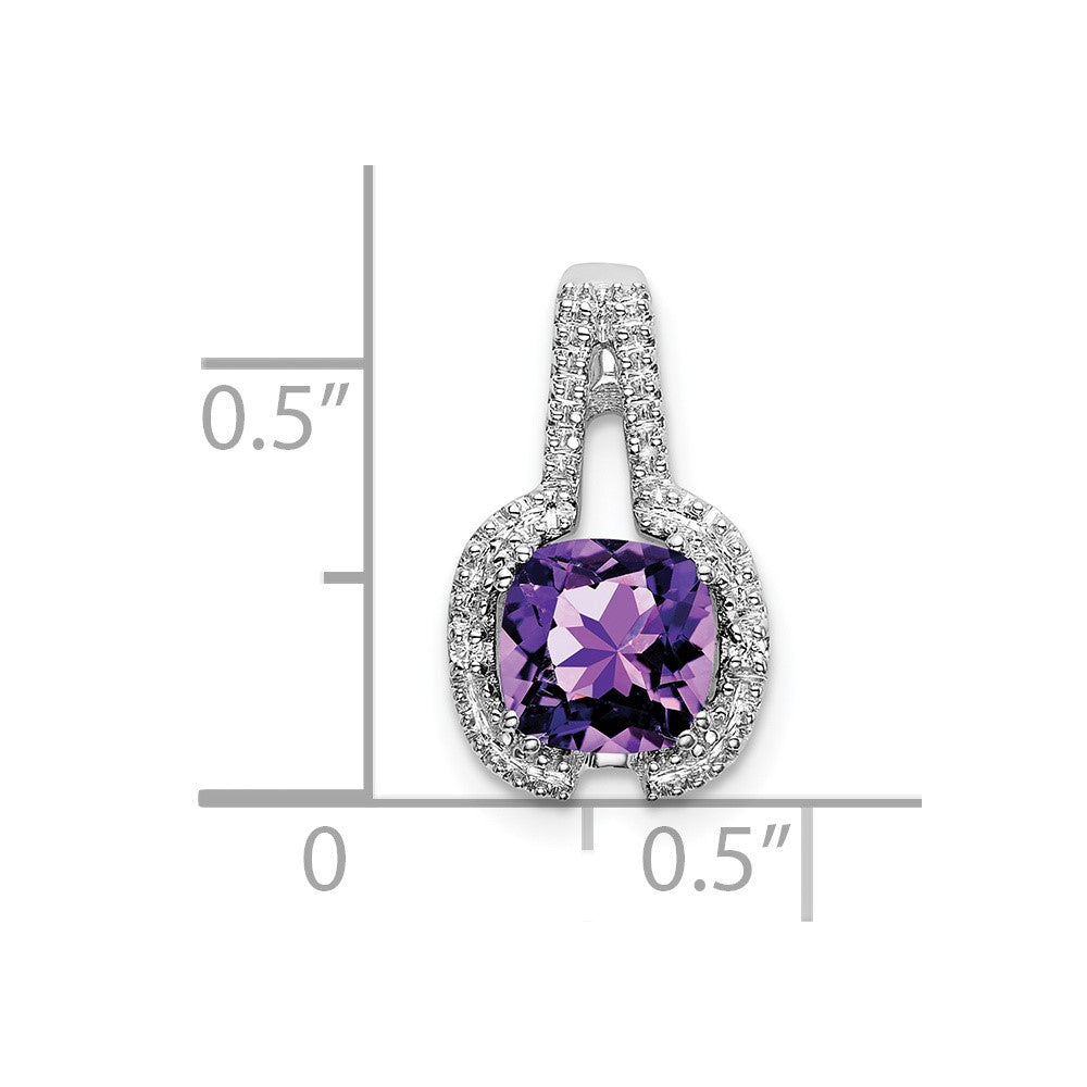 14k White Gold Cushion Amethyst and Diamond Pendant - 2
