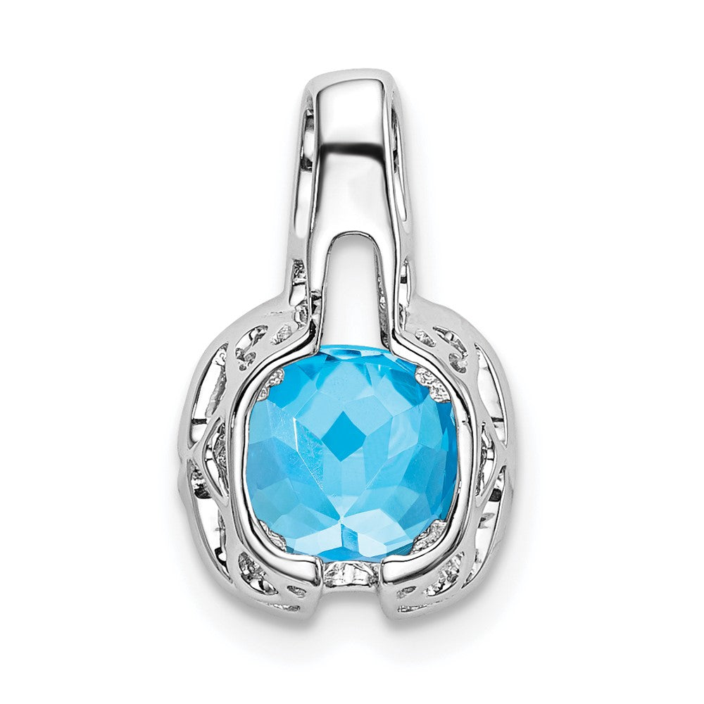 14k White Gold Cushion Blue Topaz and Diamond Pendant