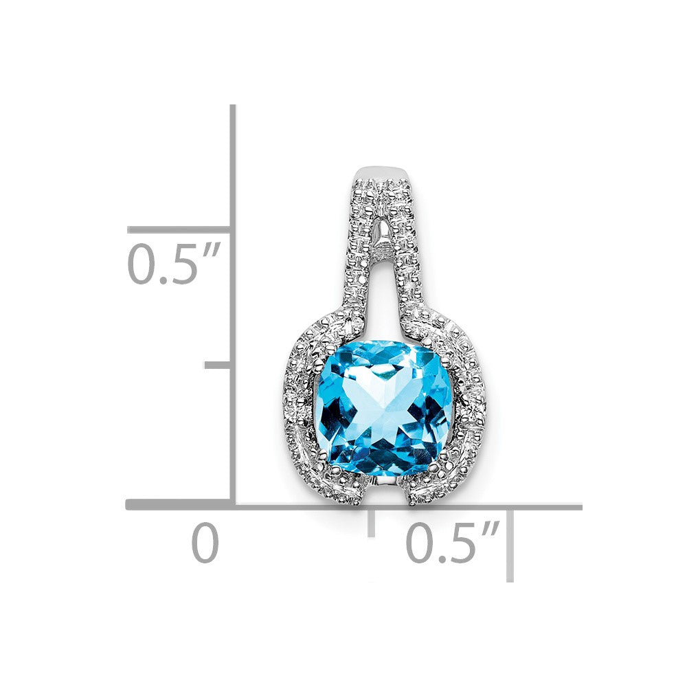 14k White Gold Cushion Blue Topaz and Diamond Pendant