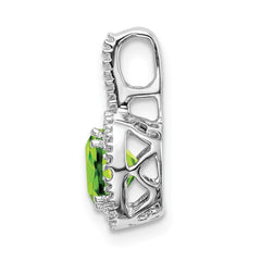 14k White Gold Cushion Peridot and Diamond Pendant