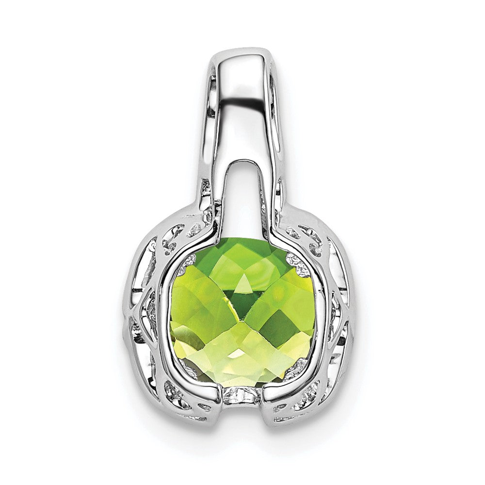 14k White Gold Cushion Peridot and Diamond Pendant