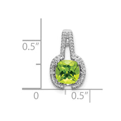 14k White Gold Cushion Peridot and Diamond Pendant