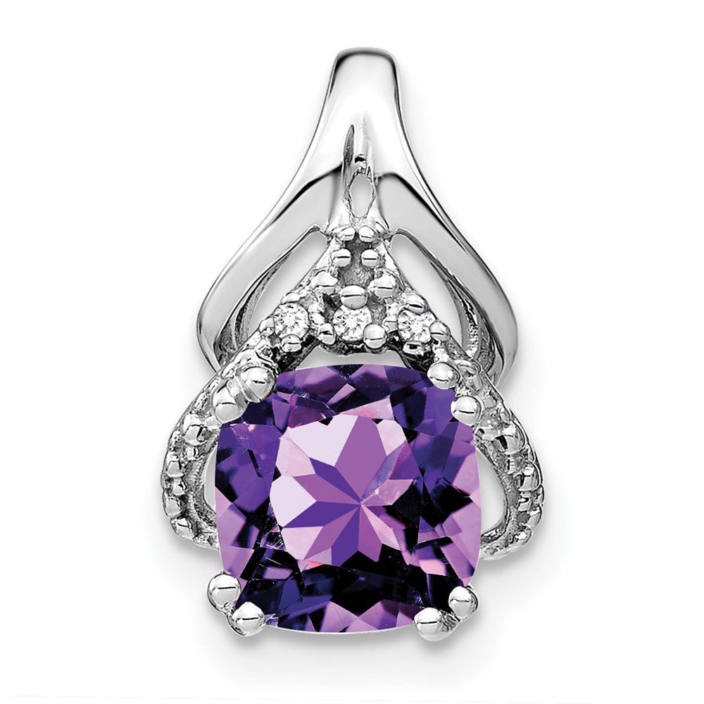 14k White Gold Cushion Amethyst and Diamond Pendant - 7