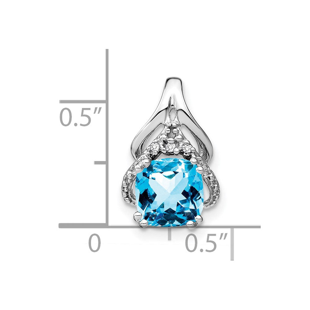 14k White Gold Cushion Blue Topaz and Diamond Pendant