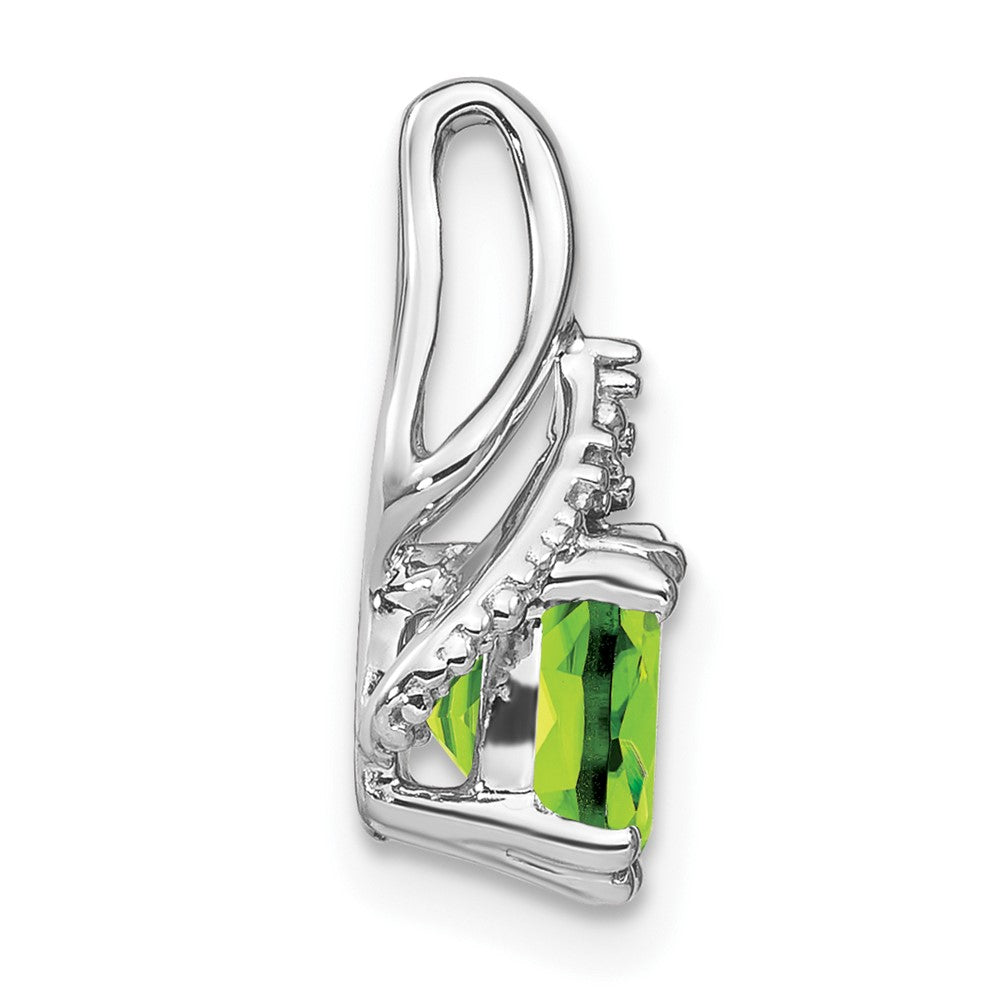 14k White Gold Cushion Peridot and Diamond Pendant