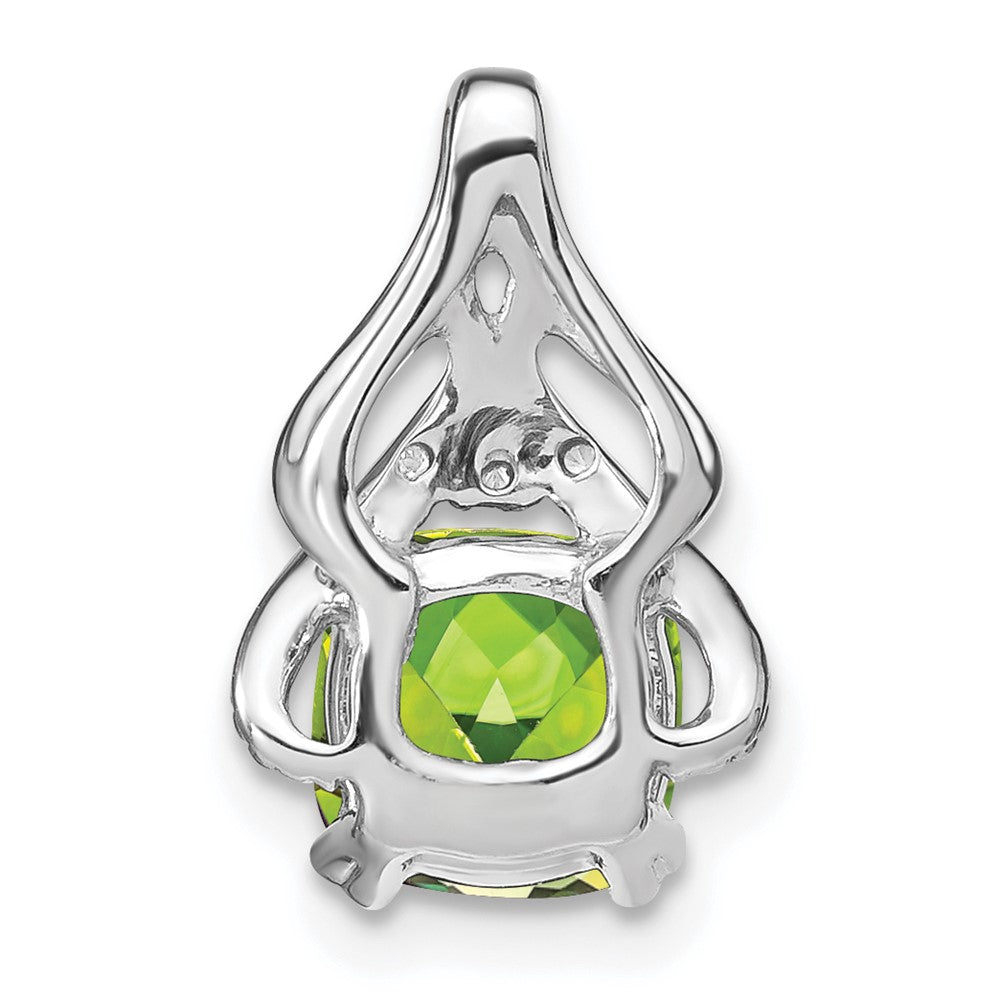 14k White Gold Cushion Peridot and Diamond Pendant