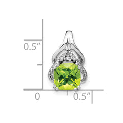 14k White Gold Cushion Peridot and Diamond Pendant