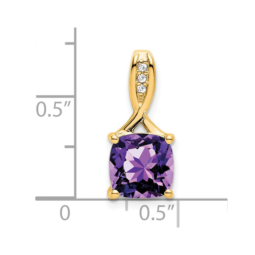 14k Cushion Amethyst and Diamond Pendant