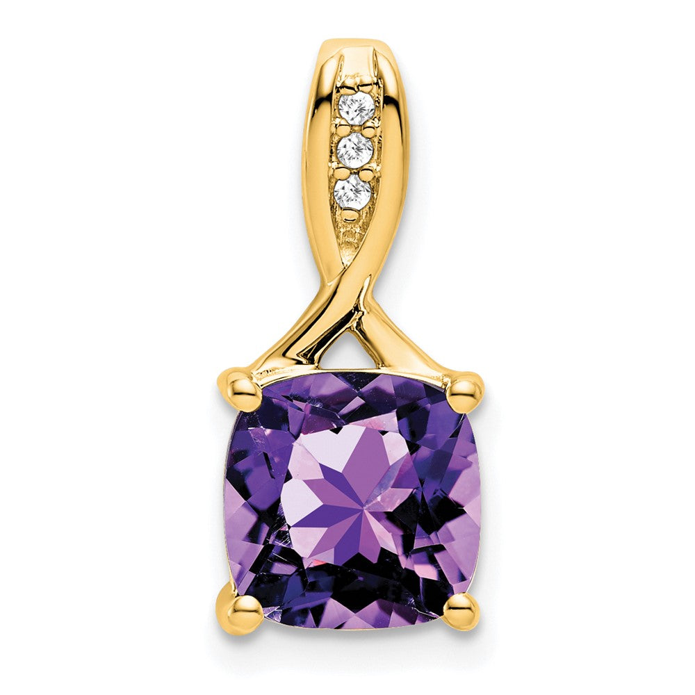 14k Cushion Amethyst and Diamond Pendant