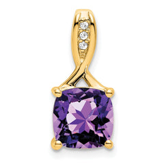 14k Cushion Amethyst and Diamond Pendant