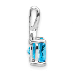 14k White Gold Cushion Blue Topaz and Diamond Pendant