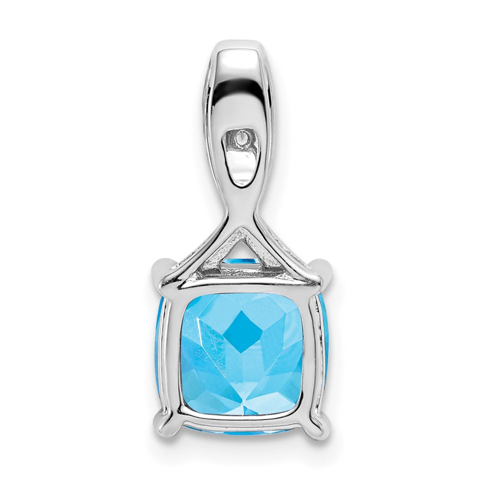 14k White Gold Cushion Blue Topaz and Diamond Pendant