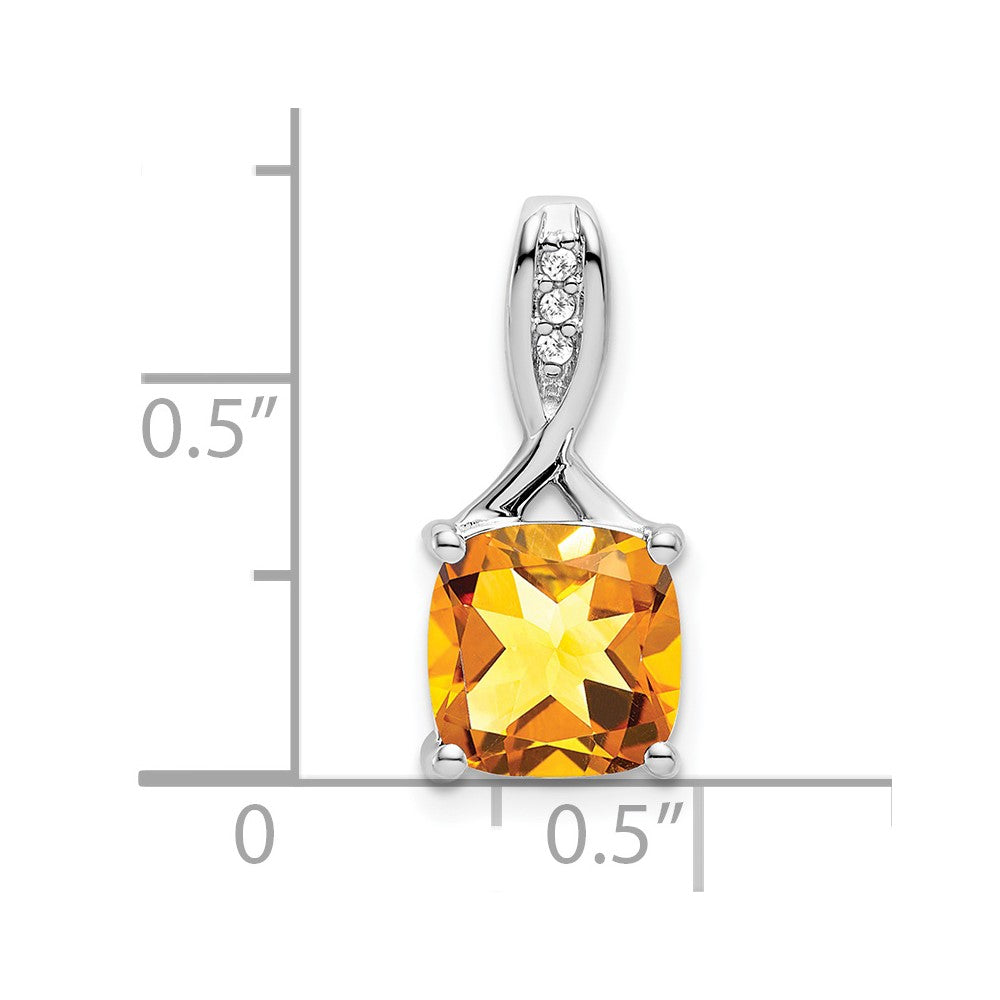 14k White Gold Cushion Citrine and Diamond Pendant - 4