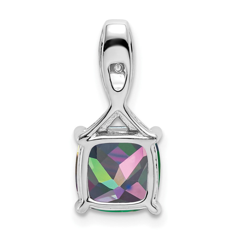 14k White Gold Cushion Mystic Fire Topaz and Diamond Pendant - 2