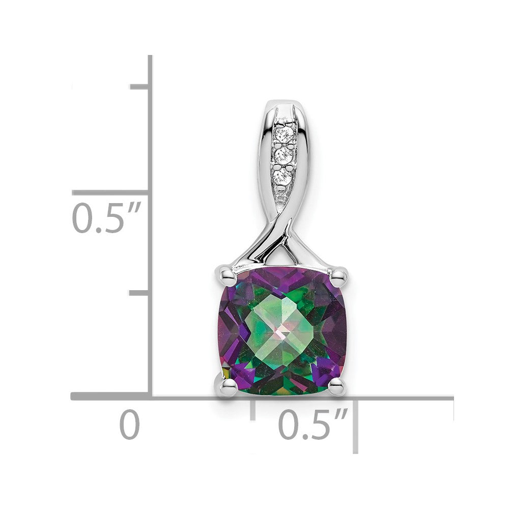 14k White Gold Cushion Mystic Fire Topaz and Diamond Pendant - 2