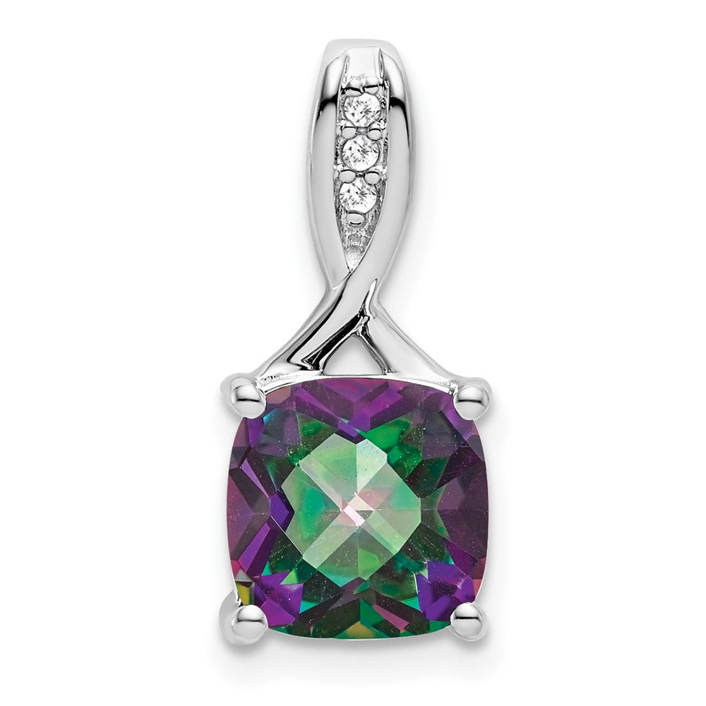 14k White Gold Cushion Mystic Fire Topaz and Diamond Pendant - 2