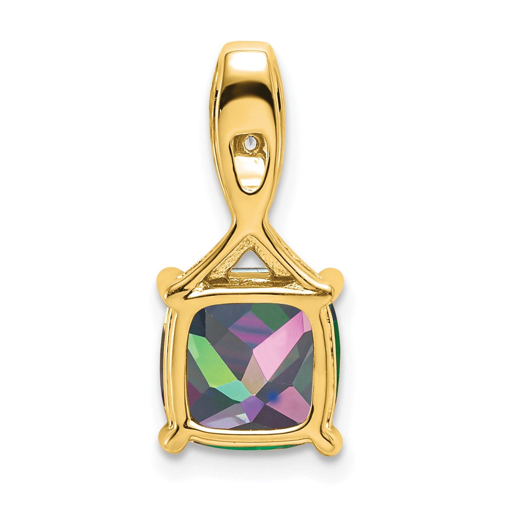 14k Cushion Mystic Fire Topaz and Diamond Pendant - 2