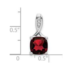 14k White Gold Cushion Garnet and Diamond Pendant