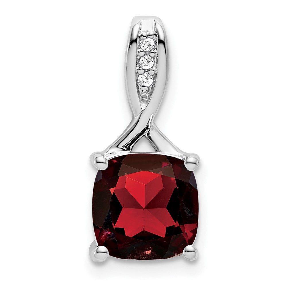 14k White Gold Cushion Garnet and Diamond Pendant - 7