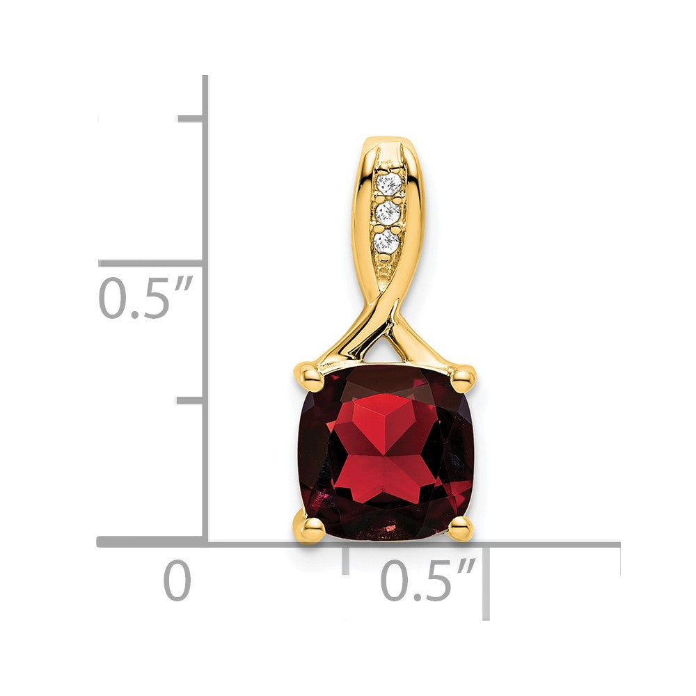 14k Cushion Garnet and Diamond Pendant