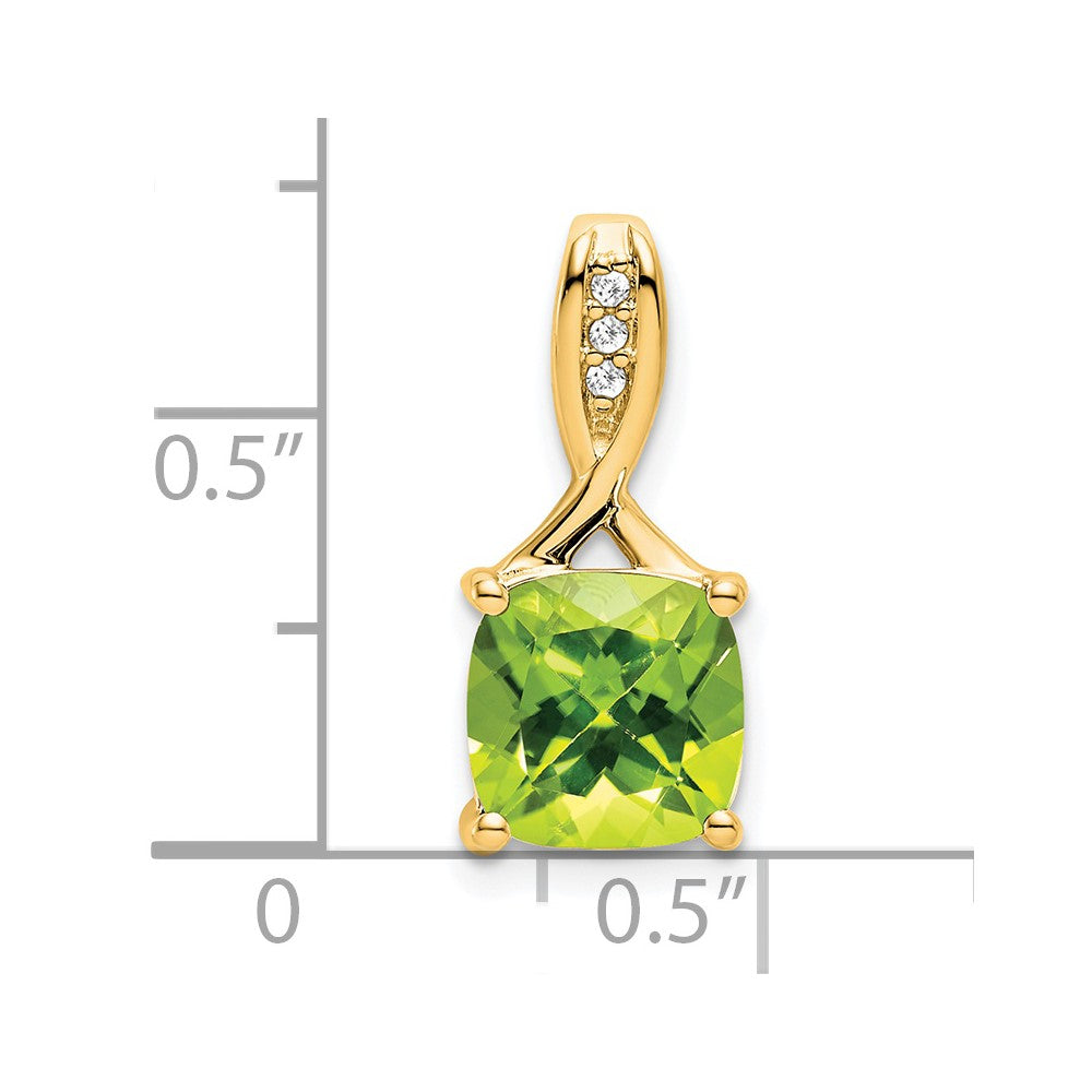 14k Cushion Peridot and Diamond Pendant - 3
