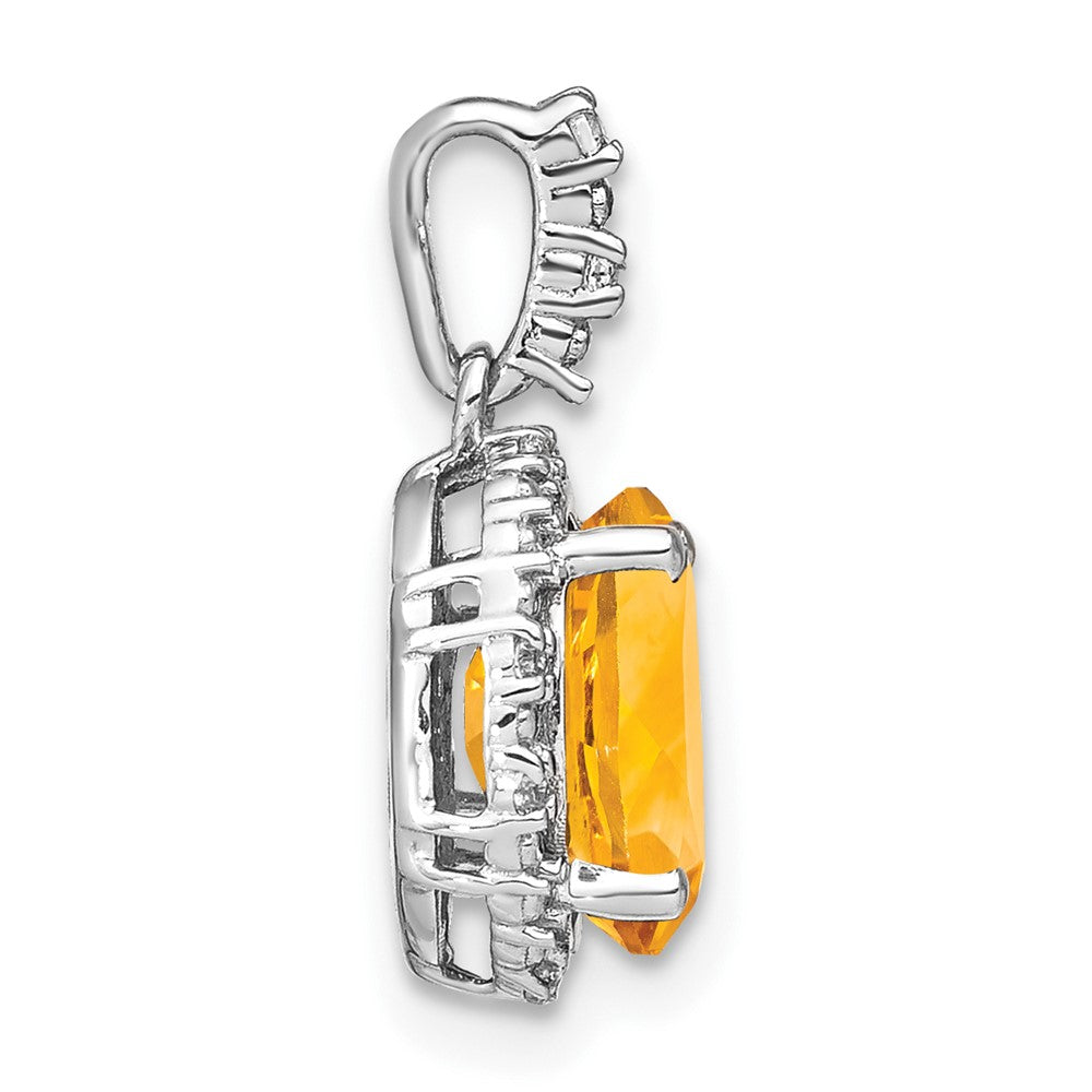 14k White Gold Oval Citrine and Diamond Halo Pendant