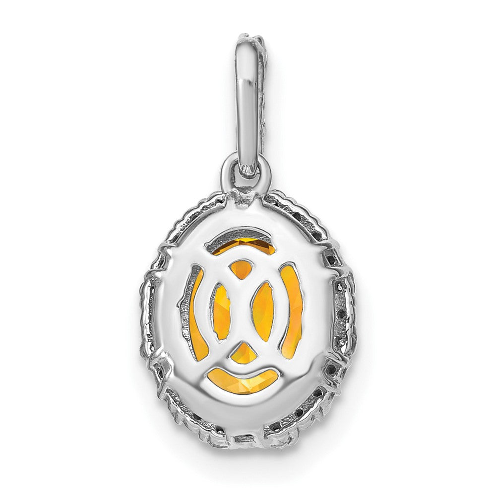 14k White Gold Oval Citrine and Diamond Halo Pendant