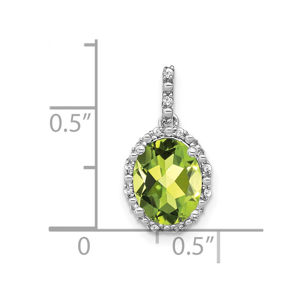14k White Gold Oval Peridot and Diamond Halo Pendant