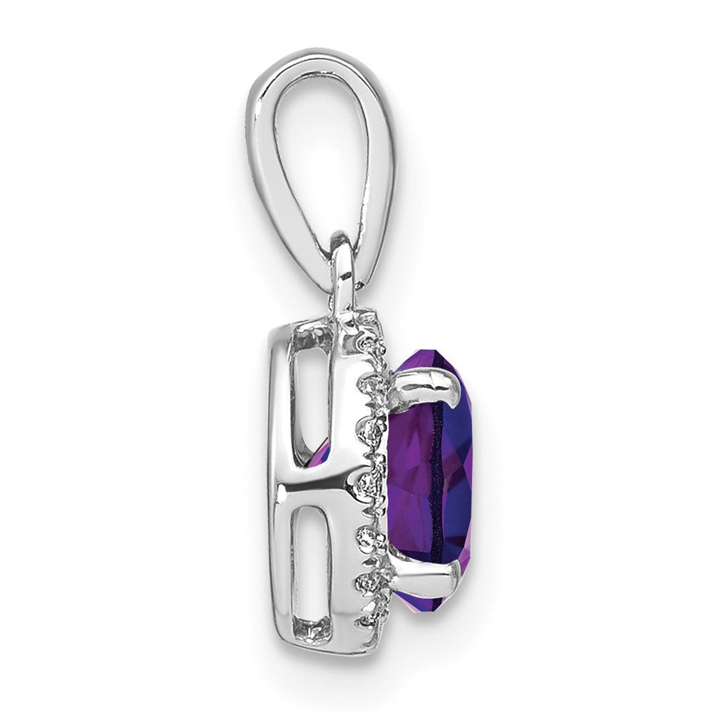 14k White Gold Amethyst and Diamond Halo Pendant