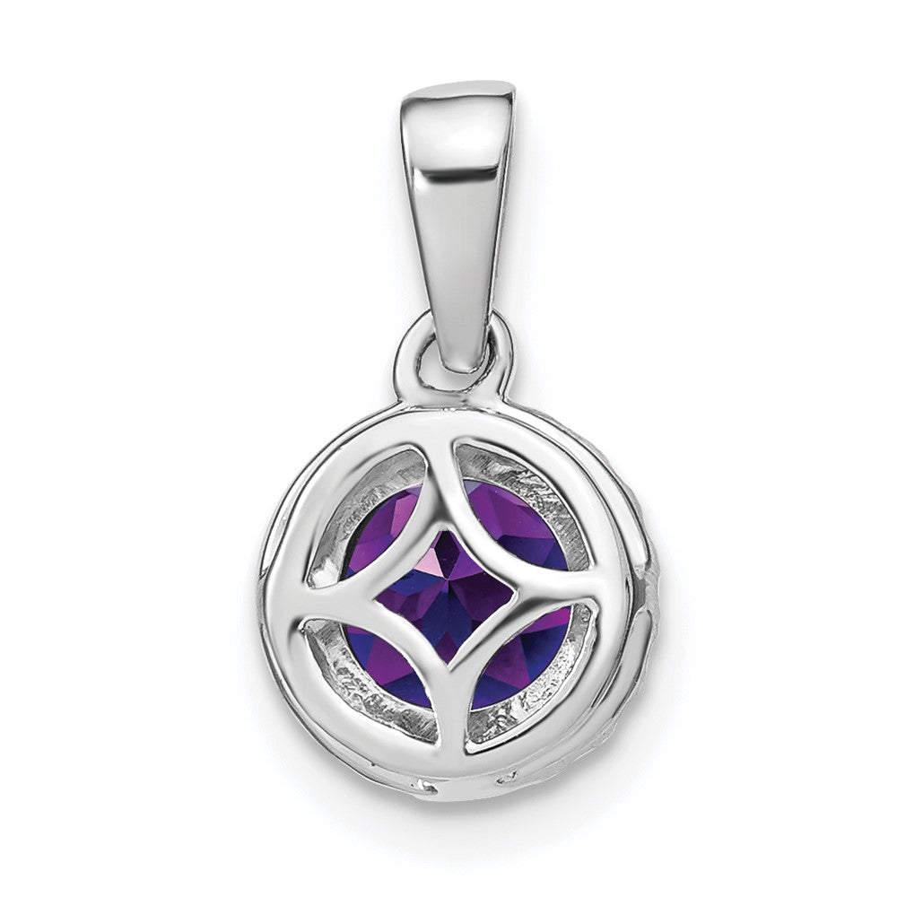 14k White Gold Amethyst and Diamond Halo Pendant