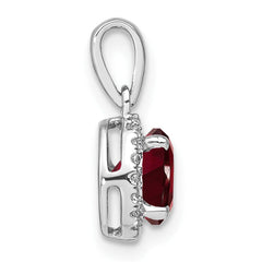 14k White Gold Garnet and Diamond Halo Pendant