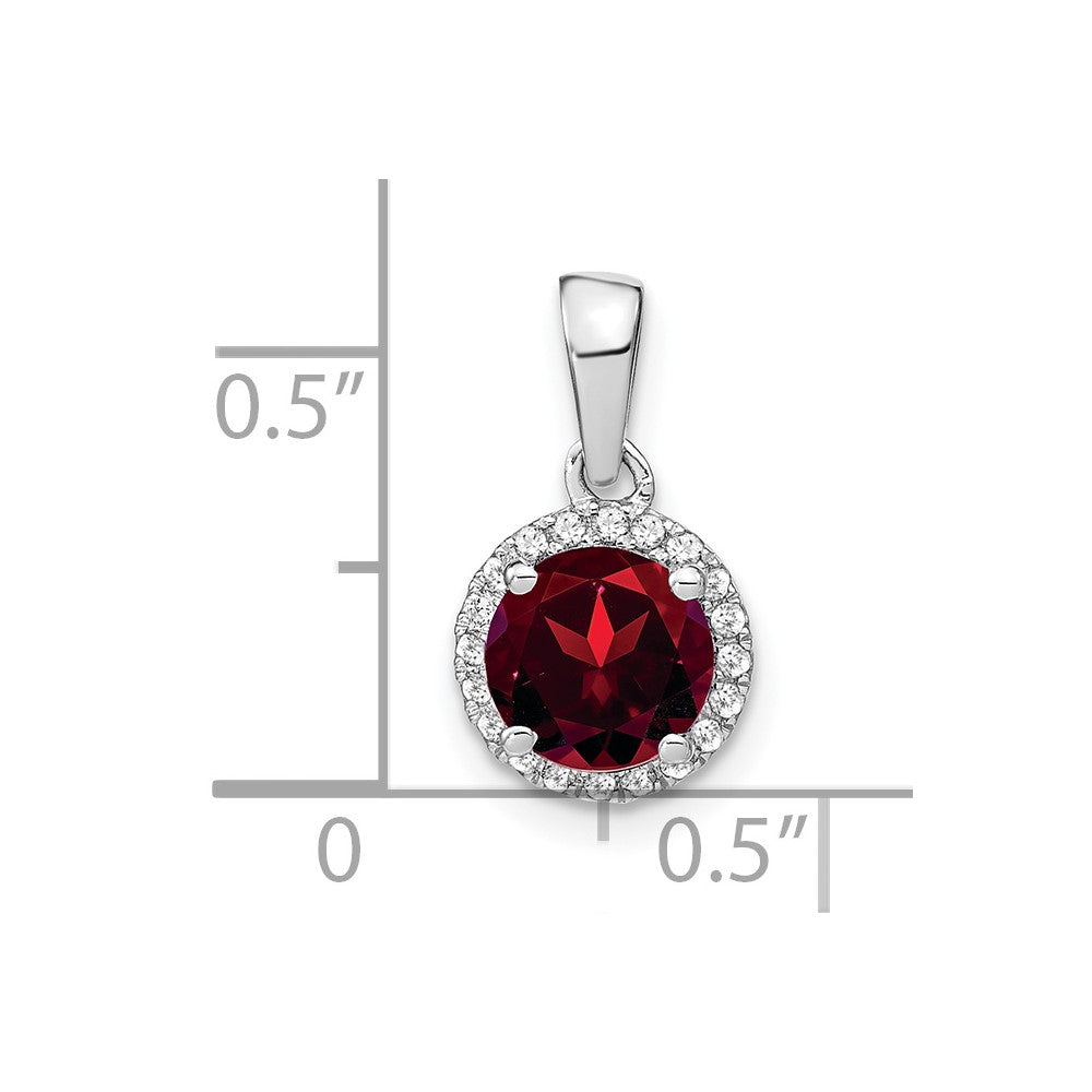 14k White Gold Garnet and Diamond Halo Pendant