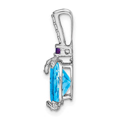 14k White Gold Oval Blue Topaz/Amethyst/Diamond Pendant