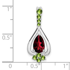 14k White Gold Pear Garnet and Peridot Pendant