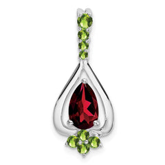 14k White Gold Pear Garnet and Peridot Pendant