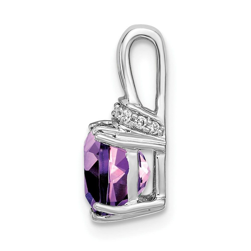 14k White Gold Cushion Amethyst and Diamond Pendant