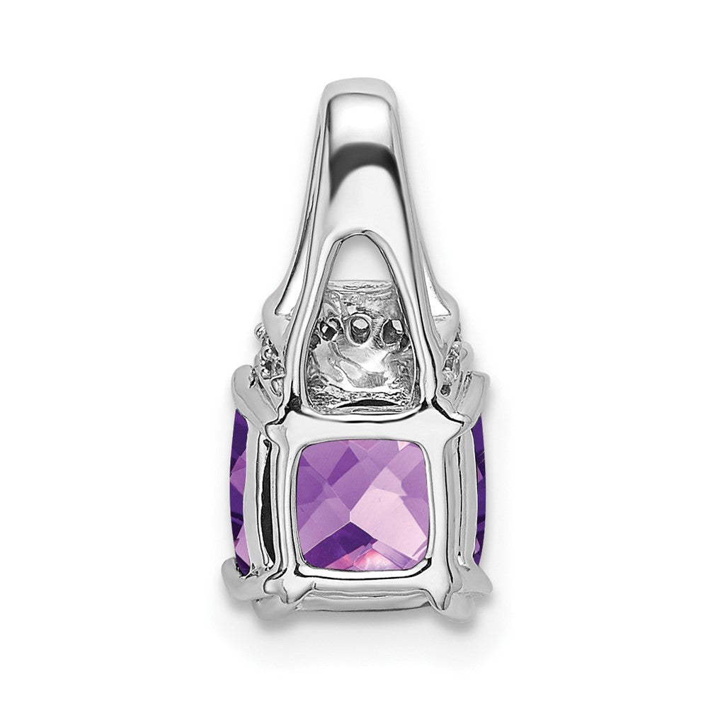 14k White Gold Cushion Amethyst and Diamond Pendant