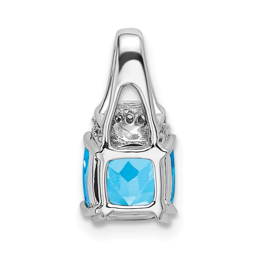 14k White Gold Cushion Blue Topaz and Diamond Pendant